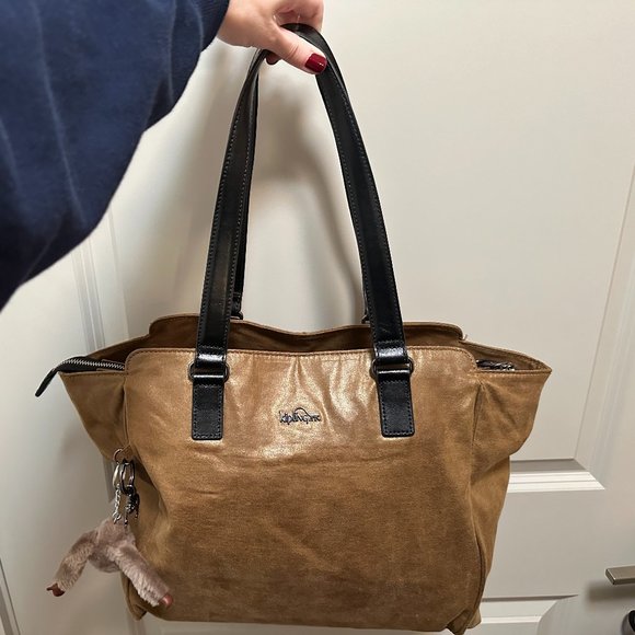 Kipling large bag in shiny brown, leather straps - Picture 3 of 5